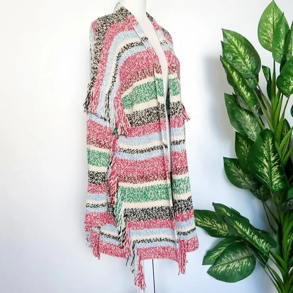 Maje Missy Multicolor Stripe Fringe Knit Long Sleeve Open Front Cardigan Small S - Picture 5 of 15